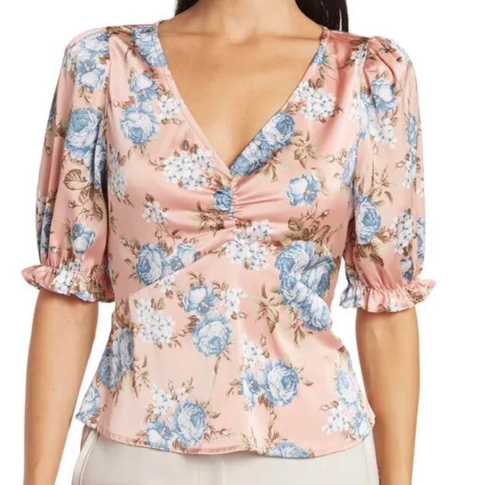 Wayf Pink and Blue Floral Blouse